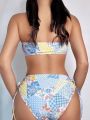 SHEIN Swim Mod Patchwork Printed Two-Piece Swimsuit Set