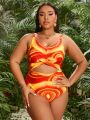 SHEIN Swim SXY Women's Plus Size Tie Dye Cutout One Piece Swimsuit