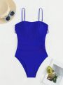 SHEIN Swim Basics Solid Color One-piece Swimsuit Decorated With Tassel