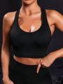 Seamless Yoga Sports Bra, High Intensity Support, Back Adjust Hook, Hollow Out Design, Suitable For Cycling, Sports And Daily Wear