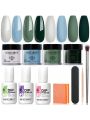 Modelones 11 Pcs Dip Powder Nail Kit Starter 4 Colors Limited Edition Misty Gray Blue Dark Green Acrylic Dipping Powder Essential Liquid Set with Base&Top Coat Activator for French Nail Art Manicure DIY Salon Gift Set