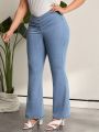 SHEIN LUNE Plus Size Flare Leg Jeans With Pleated Detail