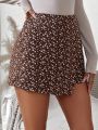 SHEIN LUNE Women's Irregular Hem Floral Print Skirt Pants
