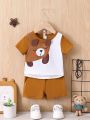 Baby Cute Bear Pattern Short-Sleeved Tops And Shorts Set