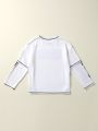 SHEIN Kids EVRYDAY Boys' Casual Loose Round Neck Pullover Knitted T-shirt With Letter Print