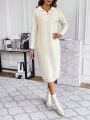 SHEIN Essnce Polo Neck Drop Shoulder Sweater Dress