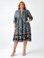 Polina Brazil Plus Size Notched Neckline Full Print Dress