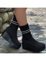 Women's Autumn & Winter Striped Knitted One-footed Slope Heel Boots