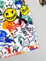 SHEIN Teenage Boys' Casual Graffiti Pattern Print Shorts Suitable For Summer