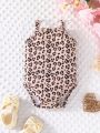 3pcs/Set Baby Girls' Cute Leopard Print Kitten Overalls