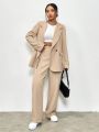 SHEIN Essnce Ladies' Lapel Neck Long Sleeve Blazer & Pants Suit Set