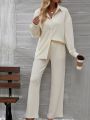 Women's Solid Color Shirt And Pants Suit