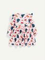 Cozy Cub Baby Girl Christmas Print Ruffle Trim Smock Dress