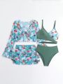 Teen Girls' Plant Print Two-Piece Swimsuit Set