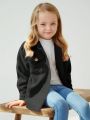 SHEIN Kids EVRYDAY Young Girl Flap Pocket Drop Shoulder Corduroy Coat