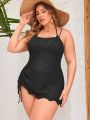 Plus Size 1pc Drawstring Detail Halter Neck Cover Up Dress