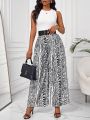 SHEIN Lady Women's Animal Print Wide Leg Pants