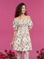 TOM & JERRY X SHEIN Off Shoulder Allover Print A-Line Dress