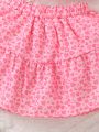 Baby Girl's Heart Pattern Printed Shirt & A-Line Skirt Combo