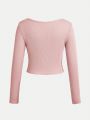 SHEIN 3pcs Tween Girls' Daily Casual Solid Color Long Sleeve Knitted T-Shirt