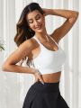 Crossback Hook-And-Eye Closure Sports Bra With Criss-Cross Detail