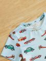 SHEIN Toddler Boys Car Print Tee & Shorts Snug Fit PJ Set