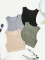 Solid Fine Rib Knit Sports Tank Top