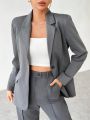 SHEIN EZwear Women's Notched Collar Long Sleeve Blazer And Pants Set