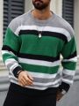 Manfinity Homme Men'S Plus Size Round Neck Striped Sweater