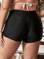 SHEIN Swim Classy Women's Plus Size Solid Color Twist Front High Waist Swim Bottoms Shorts