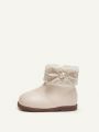 Cozy Cub Cute Fashionable Bowknot Design Plush Lined Warm Baby Soft Sole Anti-slip Short Boots