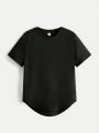 SHEIN Kids EVRYDAY Tween Boys' Fashionable Casual Short Sleeve T-Shirt With Curved Hemline