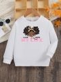 Young Girl Slogan & Figure Graphic Sweatshirt