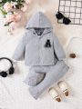 Baby Girl Letter Patched Zip Up Hooded Sweatshirt & Pants