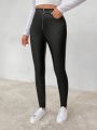 SHEIN Essnce Pu Leather Skinny Pants With Zipper Fly