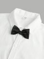 SHEIN Kids FANZEY Boys' Loose Fit Short Sleeve Shirt With Bow Tie Detail