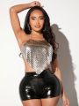 SHEIN SXY Women's Metal Shiny Halter Backless Top