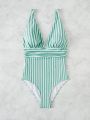 SHEIN Swim Vcay Striped Ruched One Piece Swimsuit