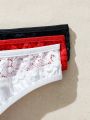 3pcs Lace Butterfly Decorated Thongs