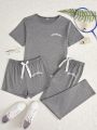 Plus Size Letter Printed Pajamas 3pcs/Set