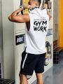 Daily&Casual Men's Sleeveless Hooded Sports Vest With Back Letter Print