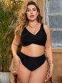 SHEIN Swim Chicsea Plus Size Women'S Solid Color V-Neck Bikini Swimsuit Set