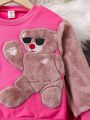 SHEIN Kids QTFun 2pcs/Set Fashionable And Trendy Colorblock Plush Bear Sweatshirt And Sweatpants For Young Girls, Autumn And Winter