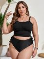 SHEIN Swim Basics Plus Size Solid Color Drawstring Side Swimsuit Top