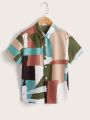 SHEIN Kids SUNSHNE Boys Patchwork Print Shirt