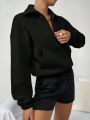 Solid Color Half Zipper Opening Drop Shoulder Sweatshirt