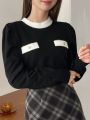 FRIFUL Women'S Color-Block Sweater With Leg-Of-Mutton Sleeve