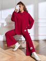 SHEIN Qutie Women's Hoodie & Pants Set With Letter Patches