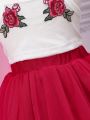 Baby Girl Embroidered Tank Top And Mesh Skirt Set