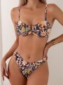 SHEIN Swim BohoFeel Women's Spaghetti Strap Printed Swimsuit Set, Two Piece Set